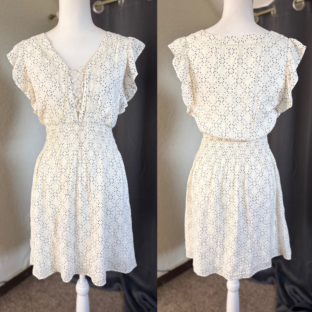 Treasure & Bond Cottagecore Lace-Up Ruffle Sleeve Mini Dress Womens XS